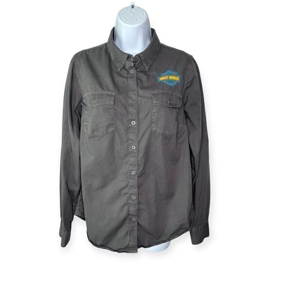 Harley Davidson Womens M Bar & Shield Solid Soft Twill Shirt 96121-22VW - Picture 1 of 12